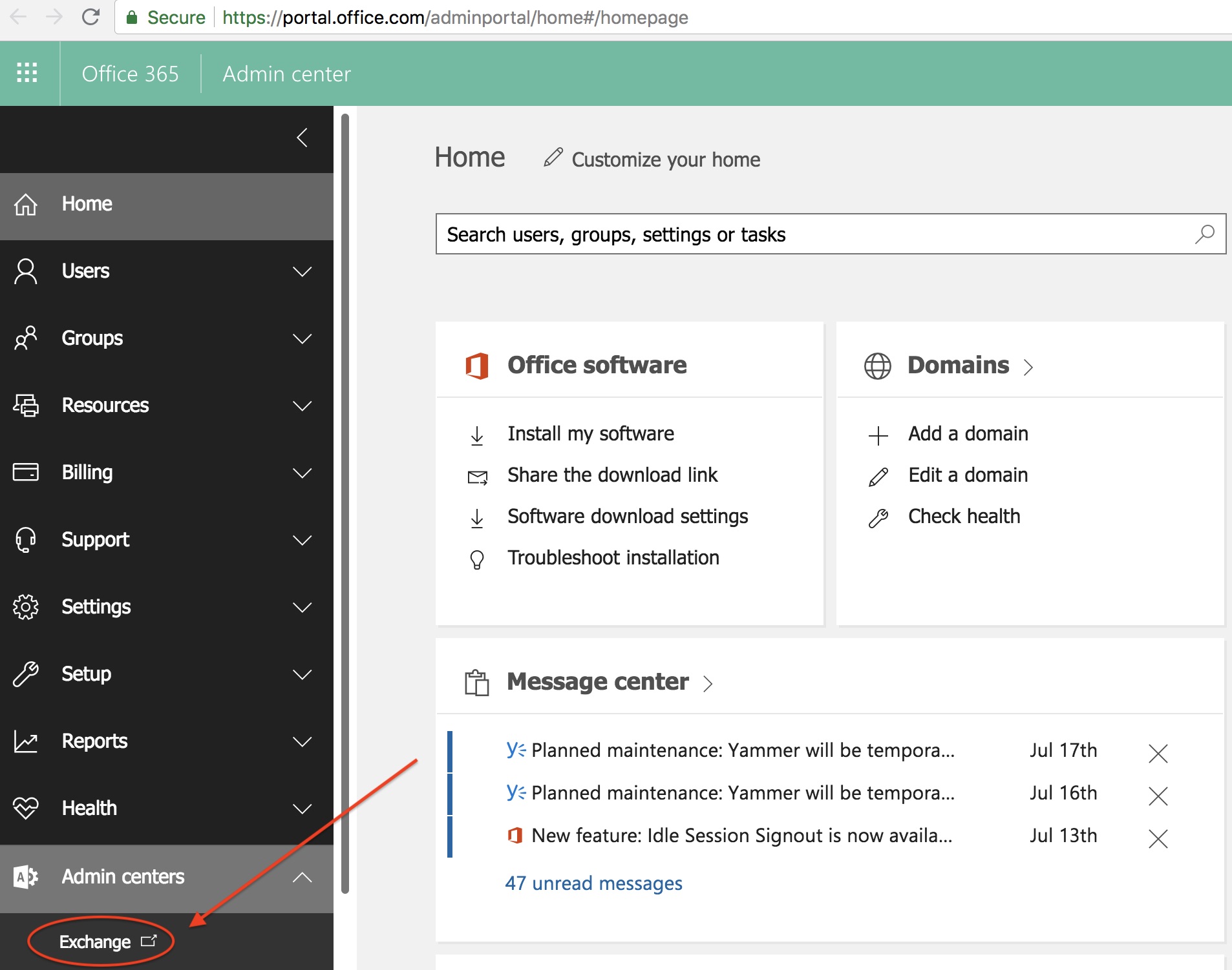 office 365 exchange settings